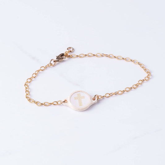 Tap To Pray® Survivor Series Bracelet: 14K Gold-Plated + Vanilla Cross