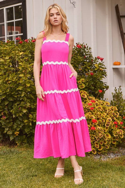 Hot Pink Tiered Midi Dress