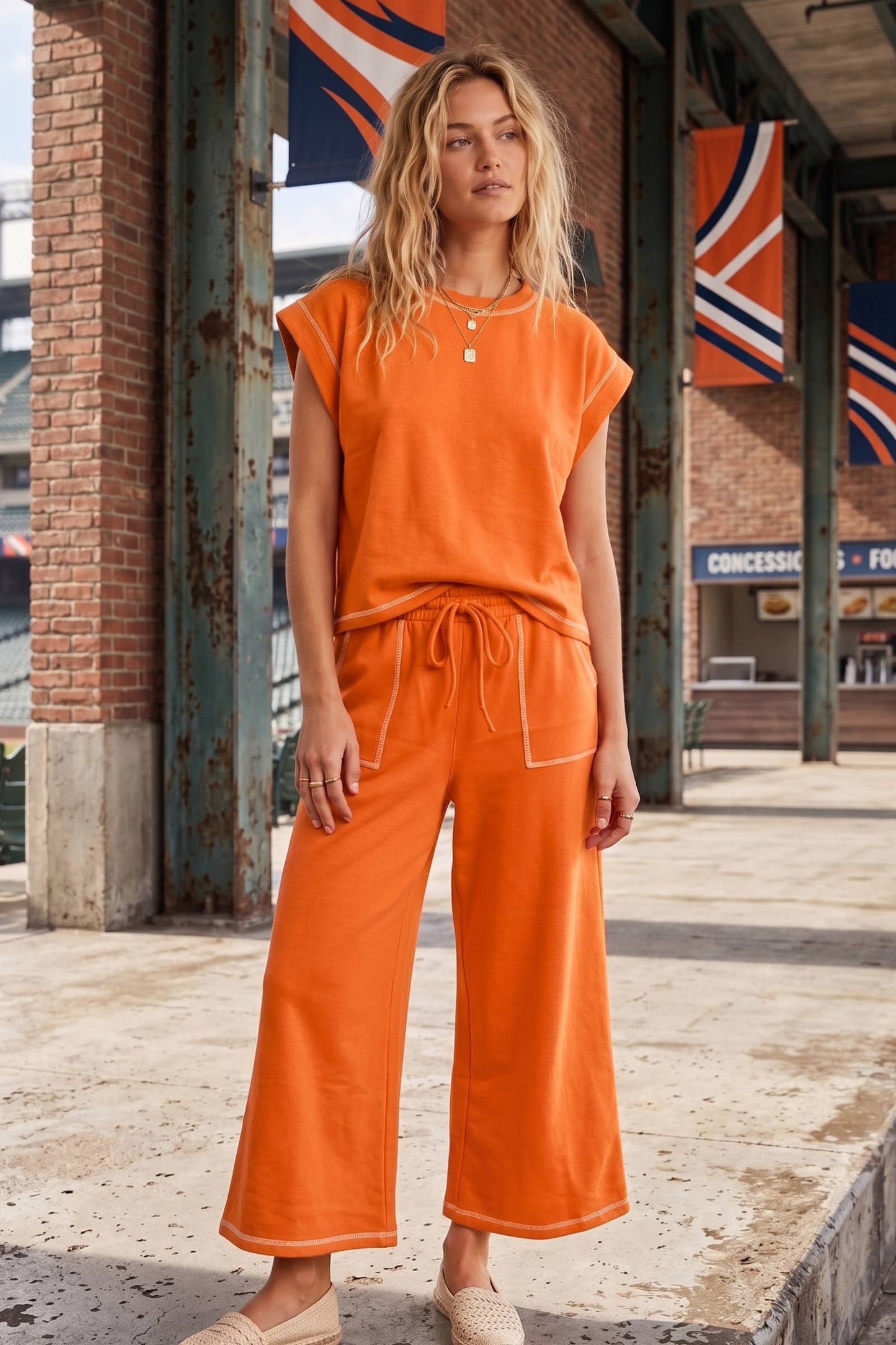 (Original Design) Scuba Contrast Stitch Lounge Set: RED / S
