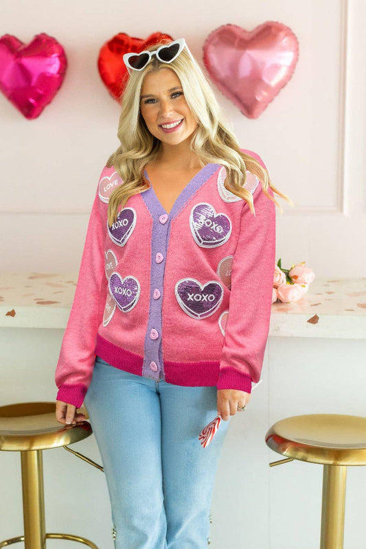 Heart Pink Cardigan: Pink / 2XL/3XL
