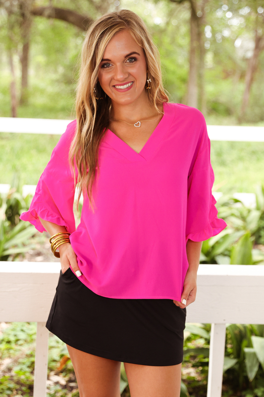 Amy Ruffle Sleeve Top, Pink: Pink / Medium