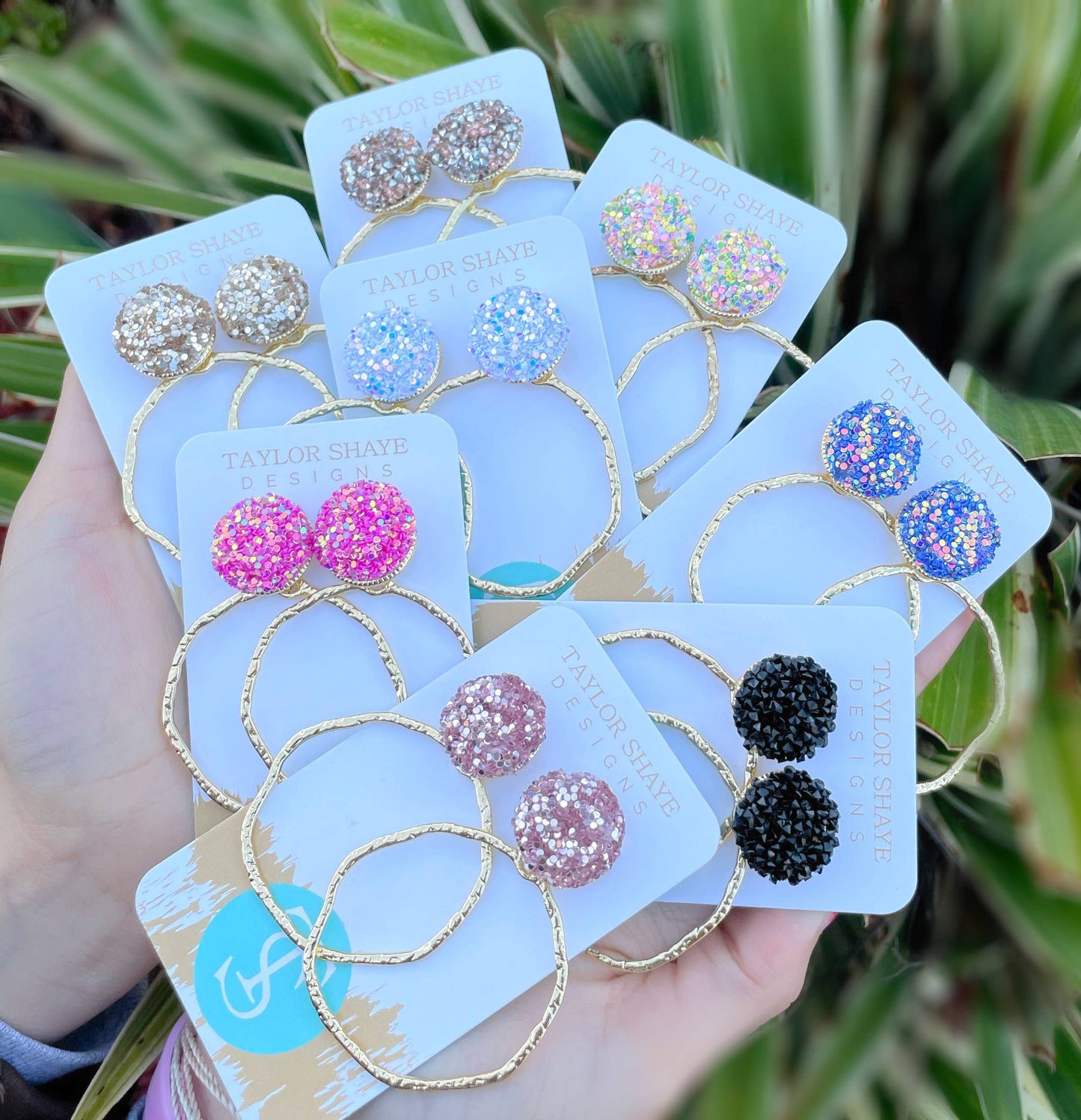 Rainbow Glitter Top Hoops