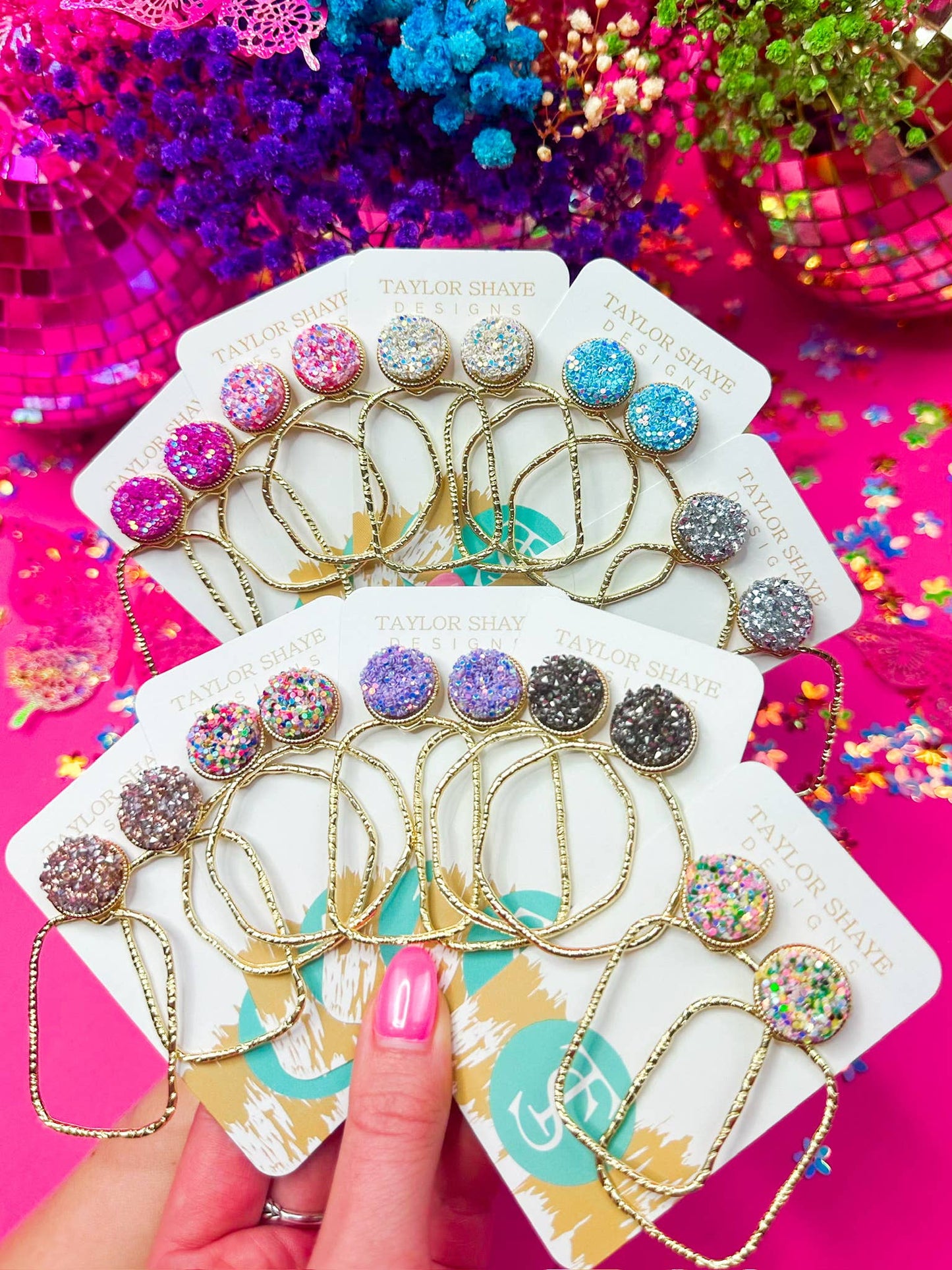 Glitter Top Rectangle Hoops