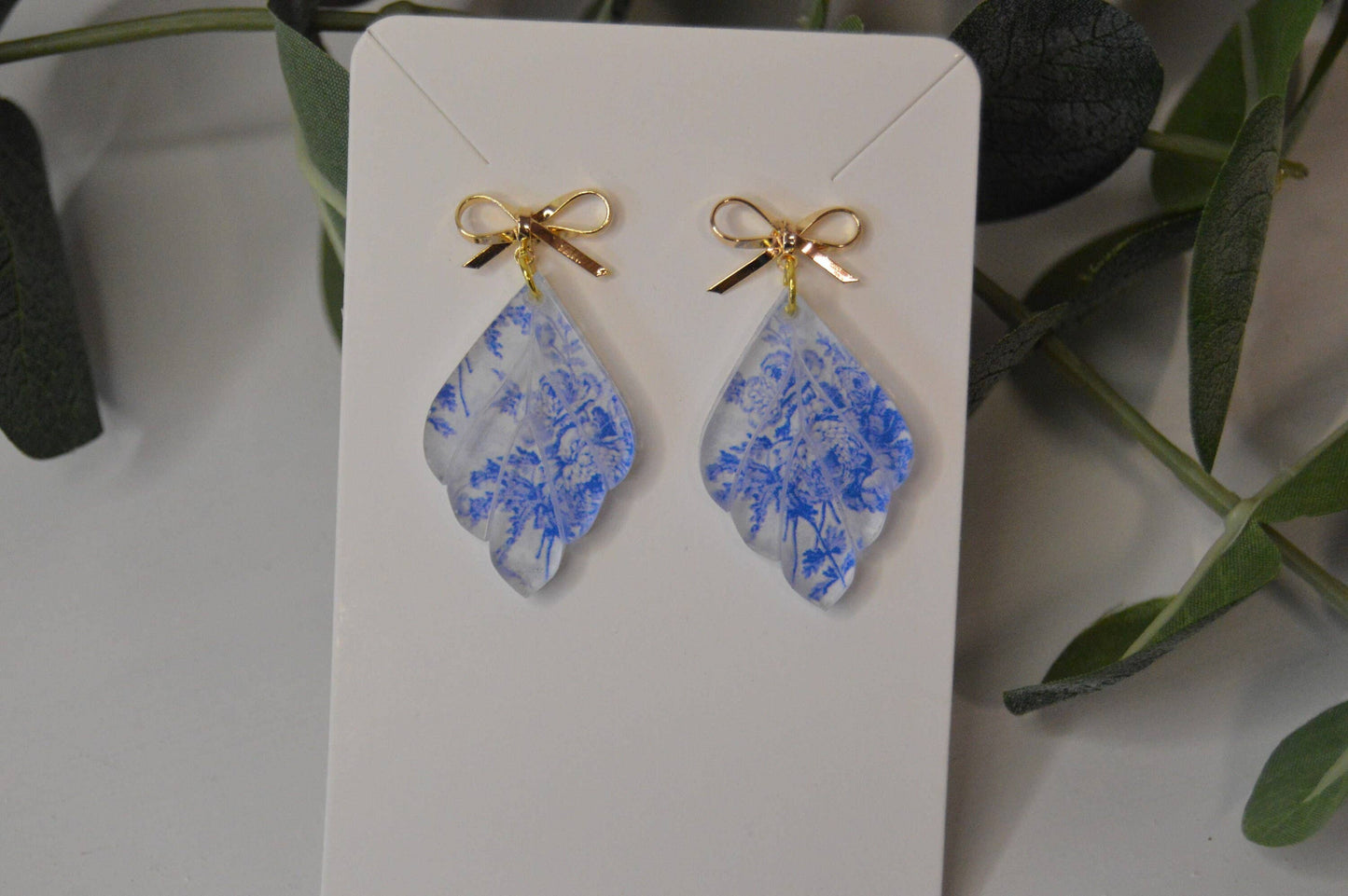 Blue Chinoiserie Earrings, Drop Earrings, Dangle Earrings, S
