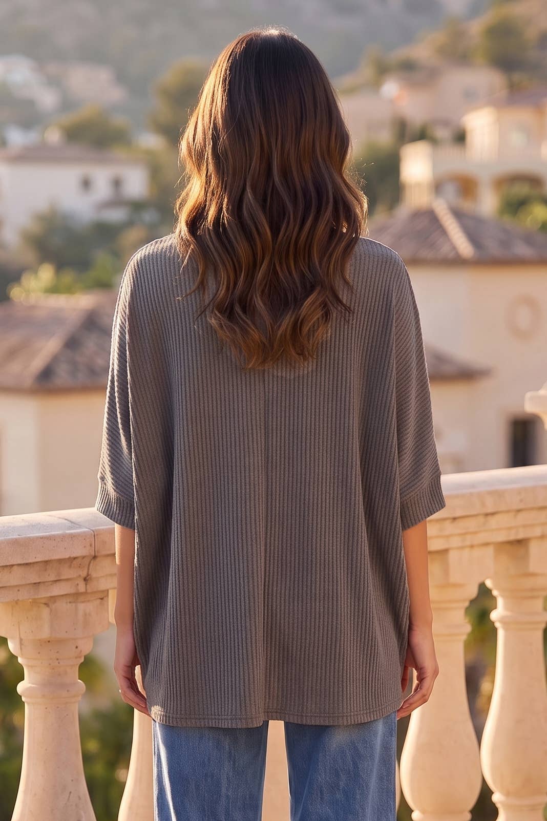 Oversized Curly Rib Top: RUST / S/M