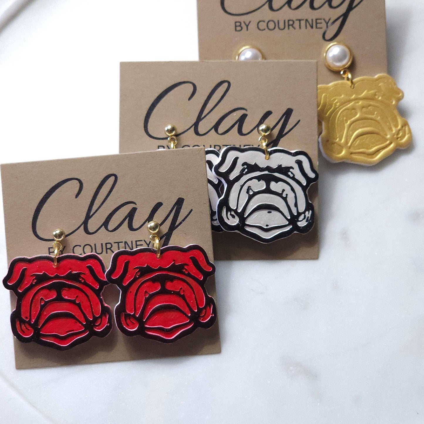 Handcrafted Bulldog Dangle Earring: Gold
