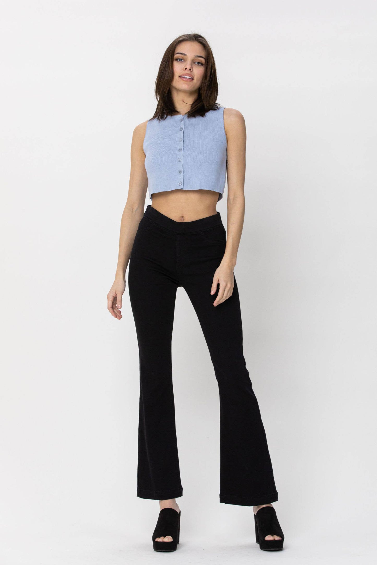 Cello Black Petite Flare Jeans