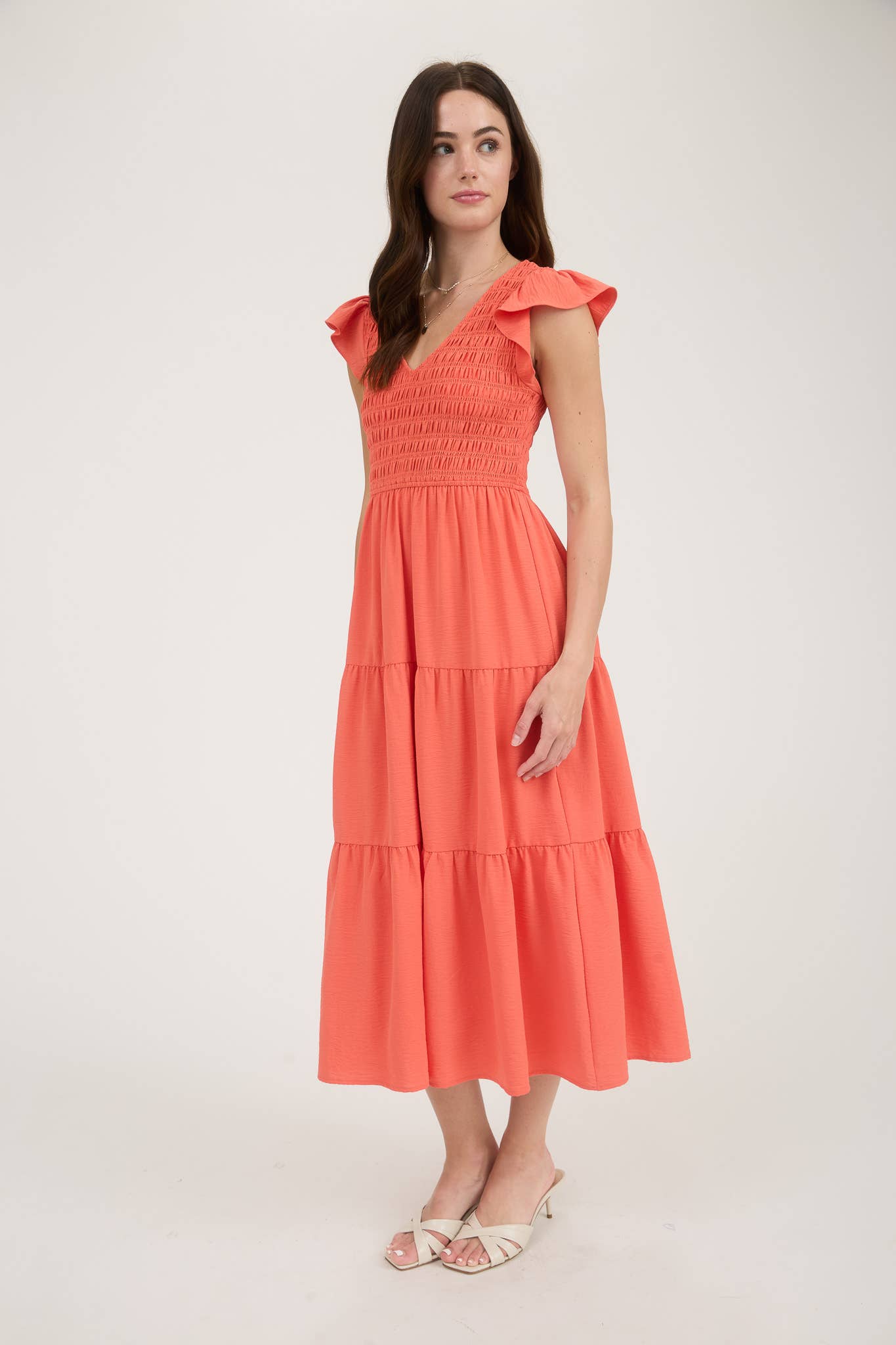 Coral Crush Tiered Midi