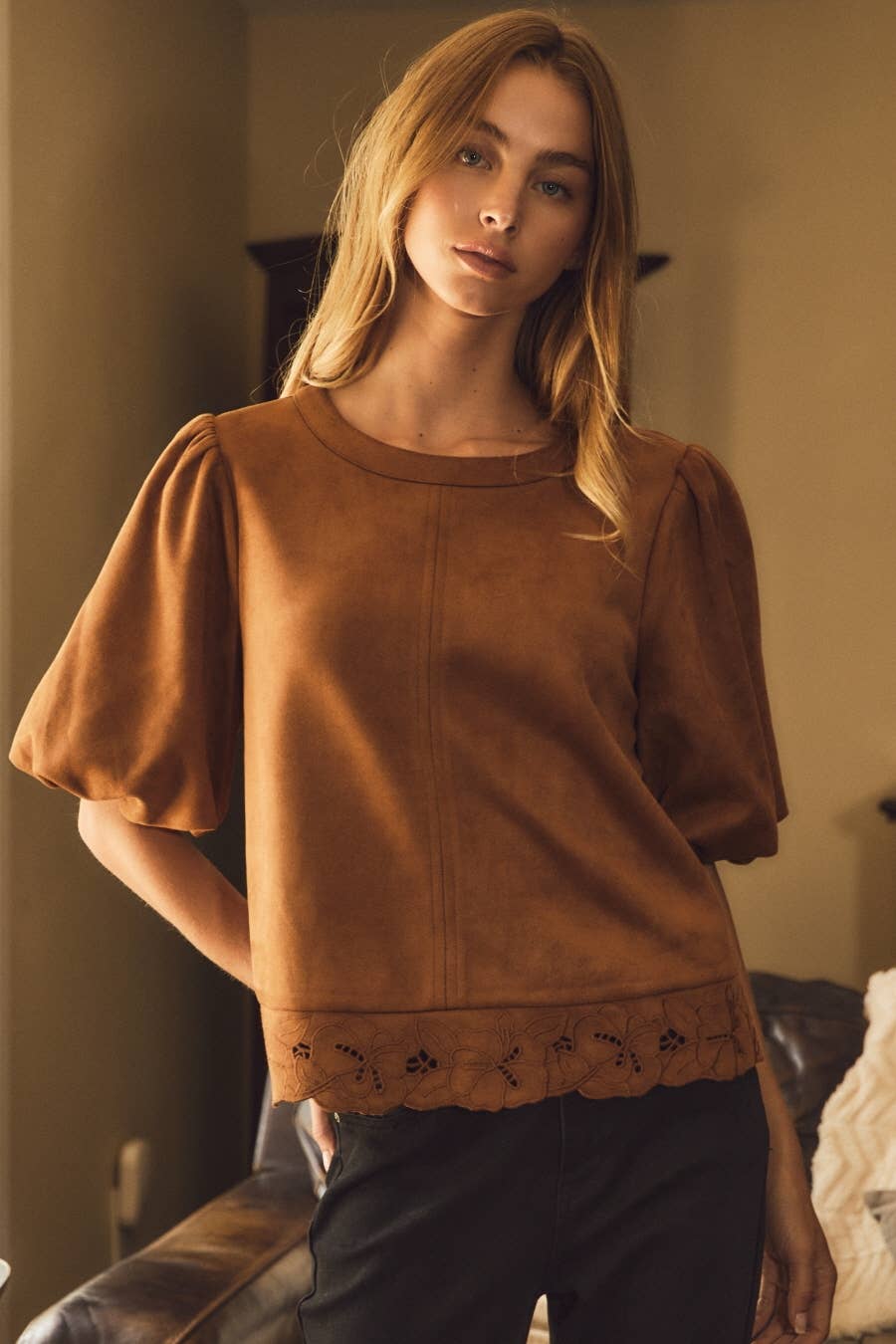 Chestnut Puff Sleeve Top