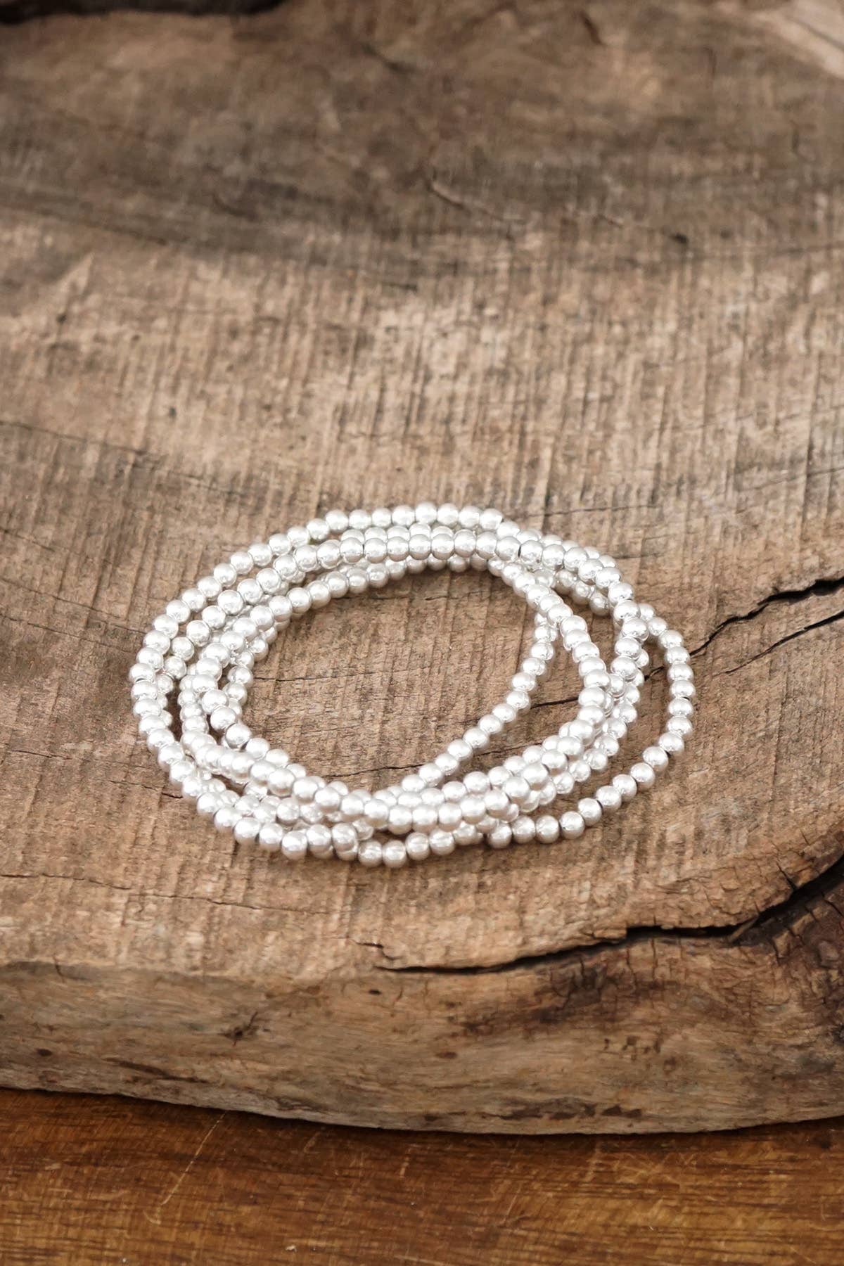 Silver tone Small Beaded Bracelet Set of 5