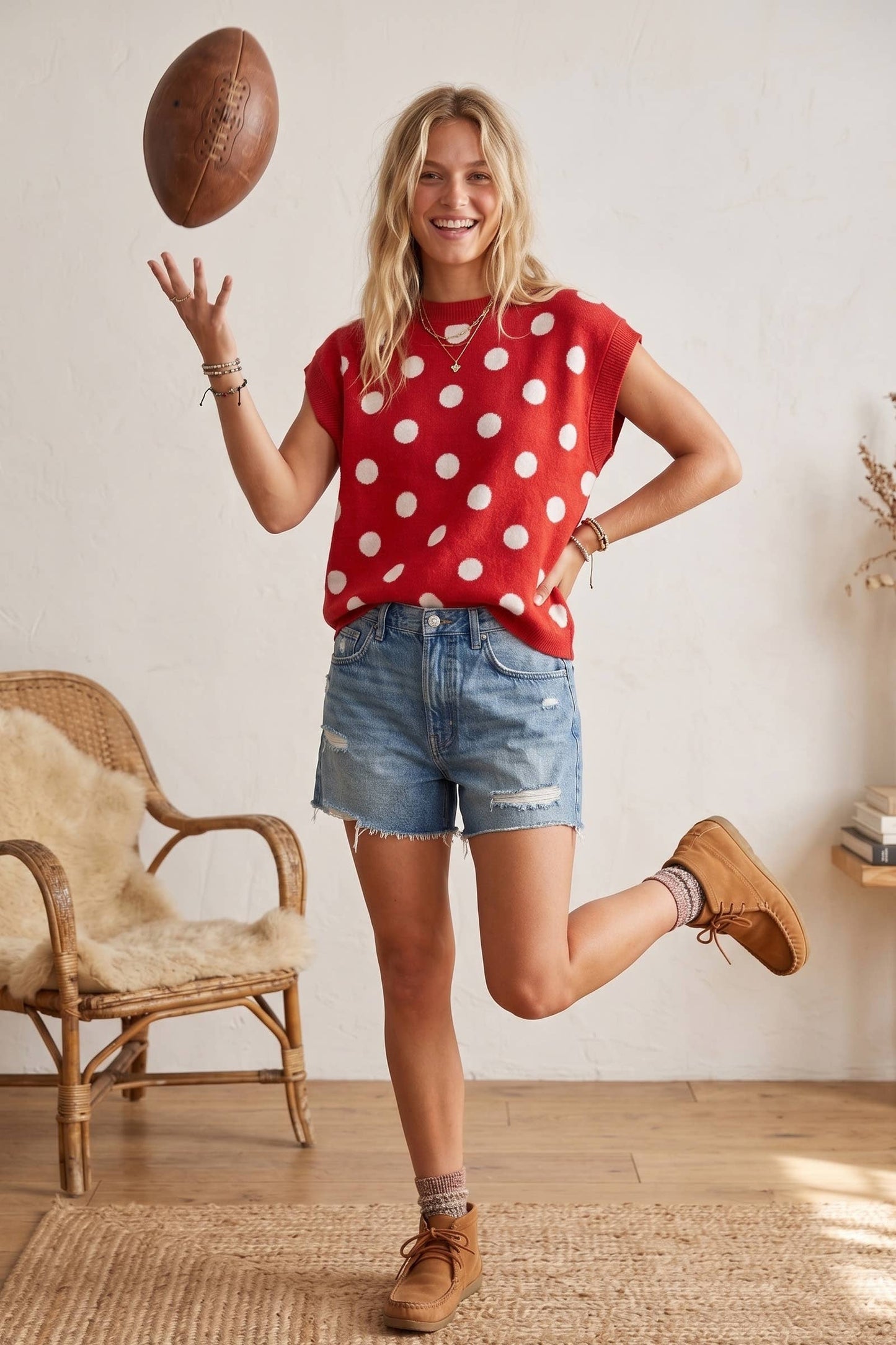 Gameday Polka Dot Sleeveless Knit Top: RED/BLACK / S