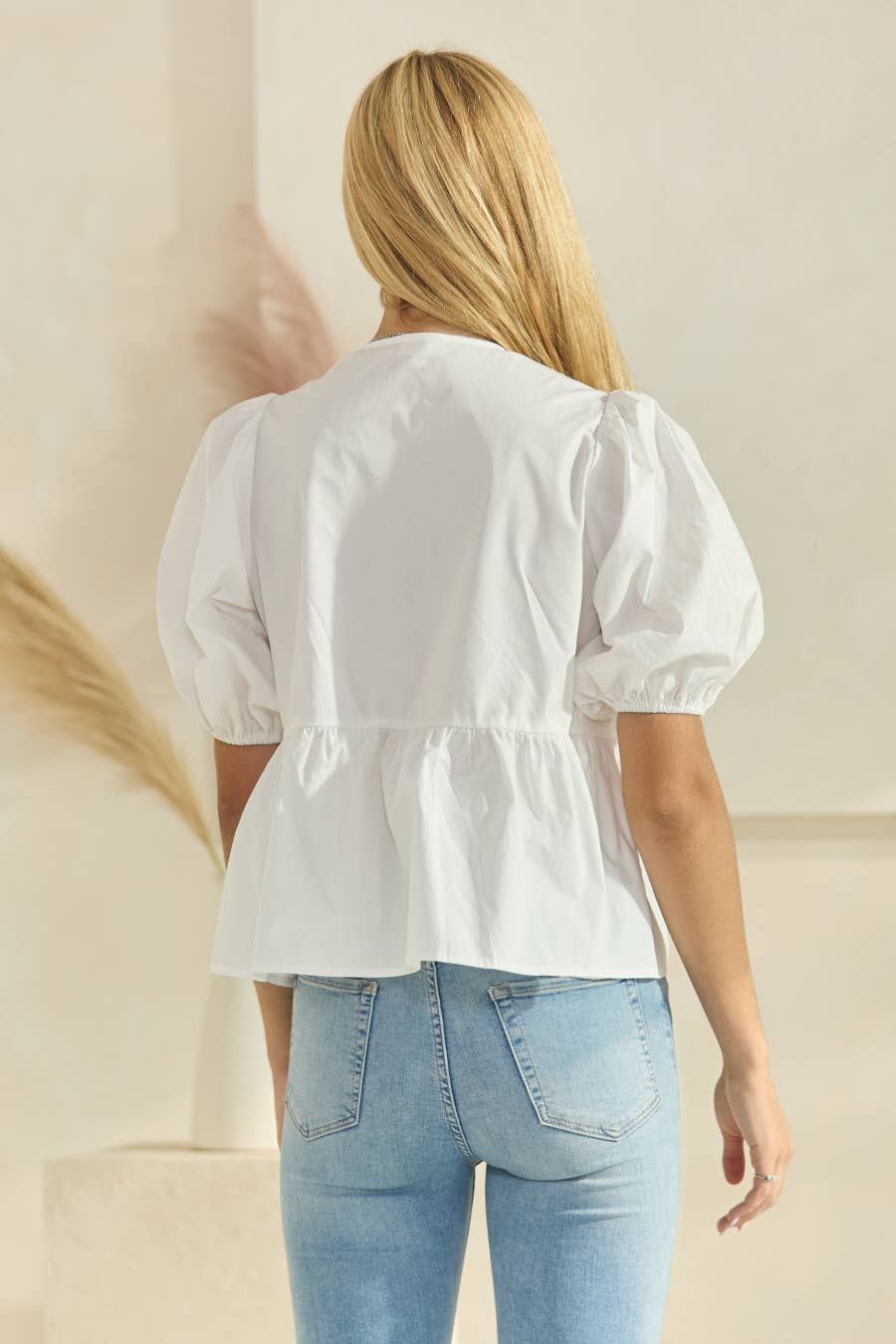 Plus Solid Cotton Poplin Front Tie Ribbon Blouse: Red / XL