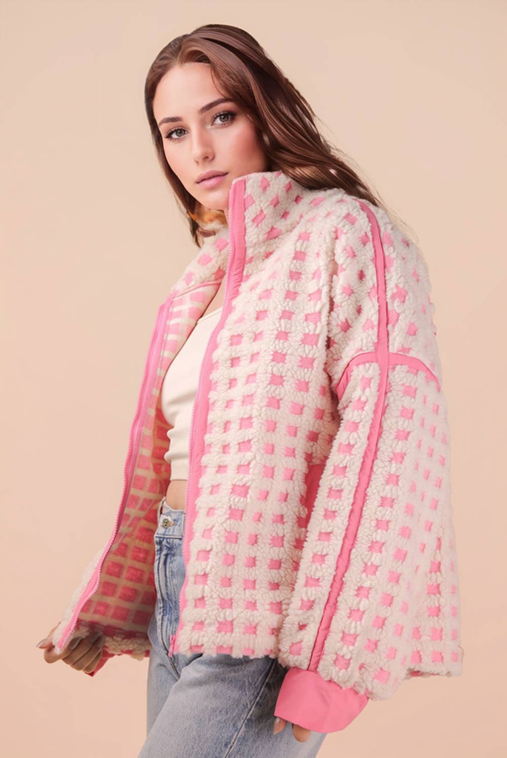 💖 Sweetheart Check Fleece – Pink