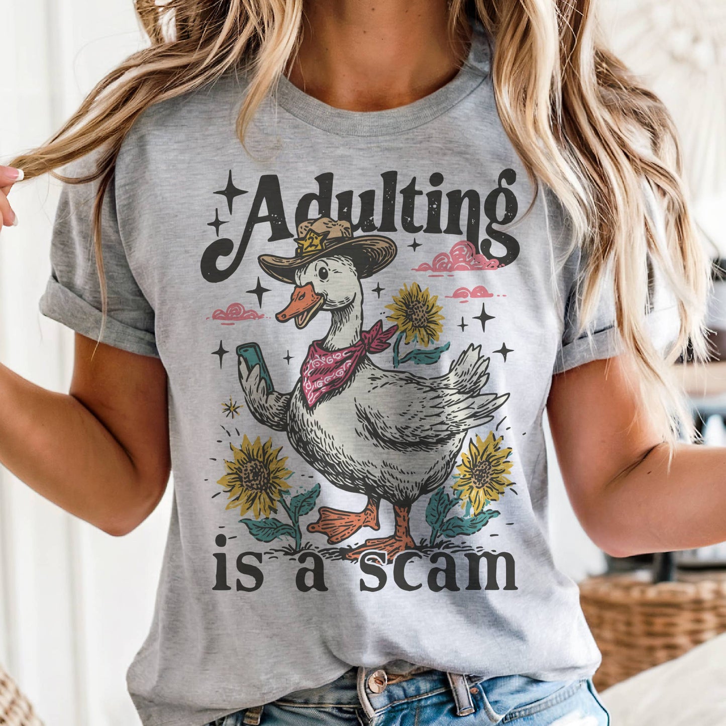 Sarcastic Duck Adulting Is A Scam Relatable Graphic Tee: Cream / Small