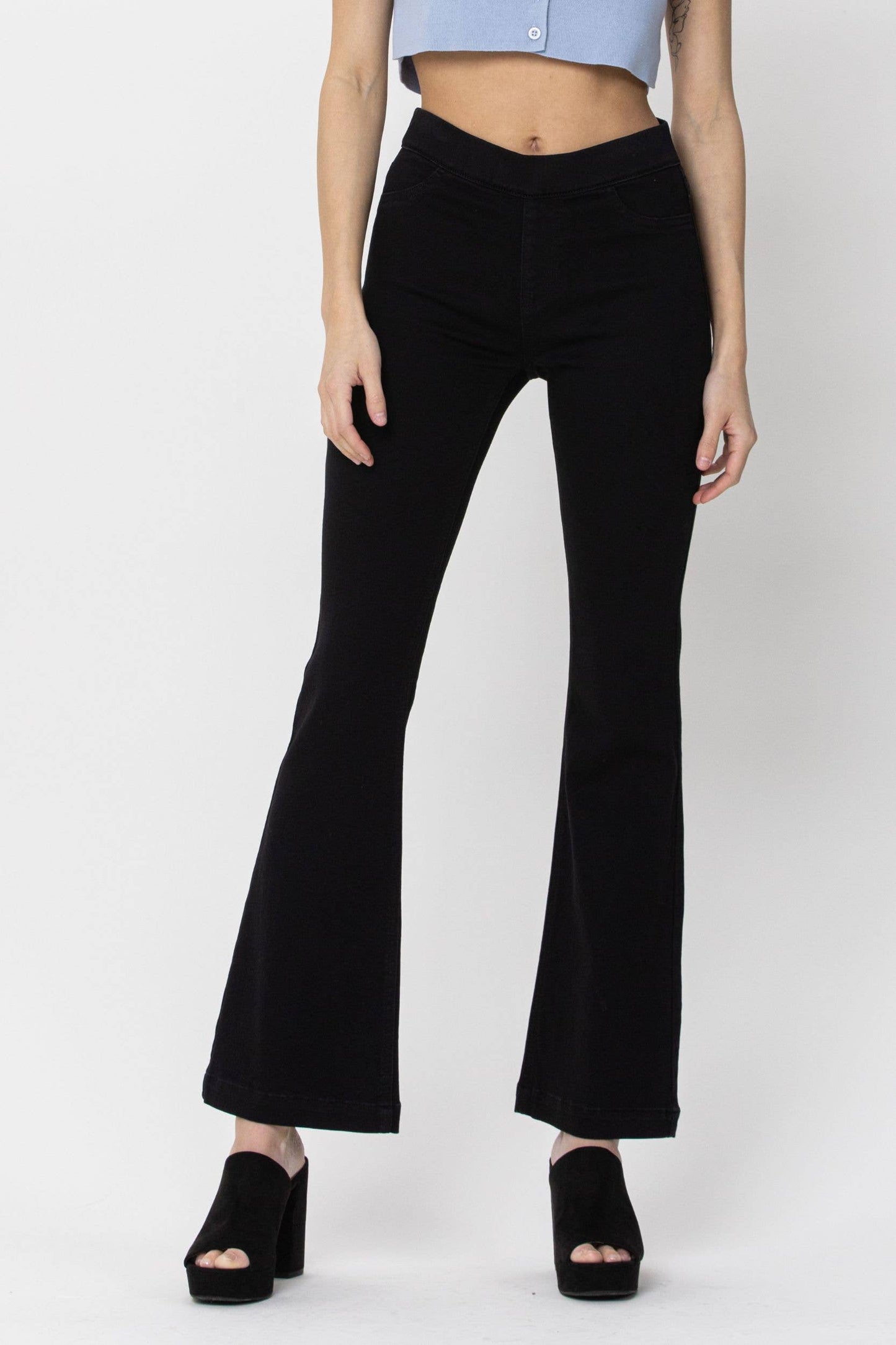 Cello Black Petite Flare Jeans