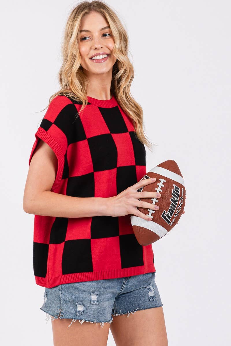 Checkered Knit Sleeveless Game day Top