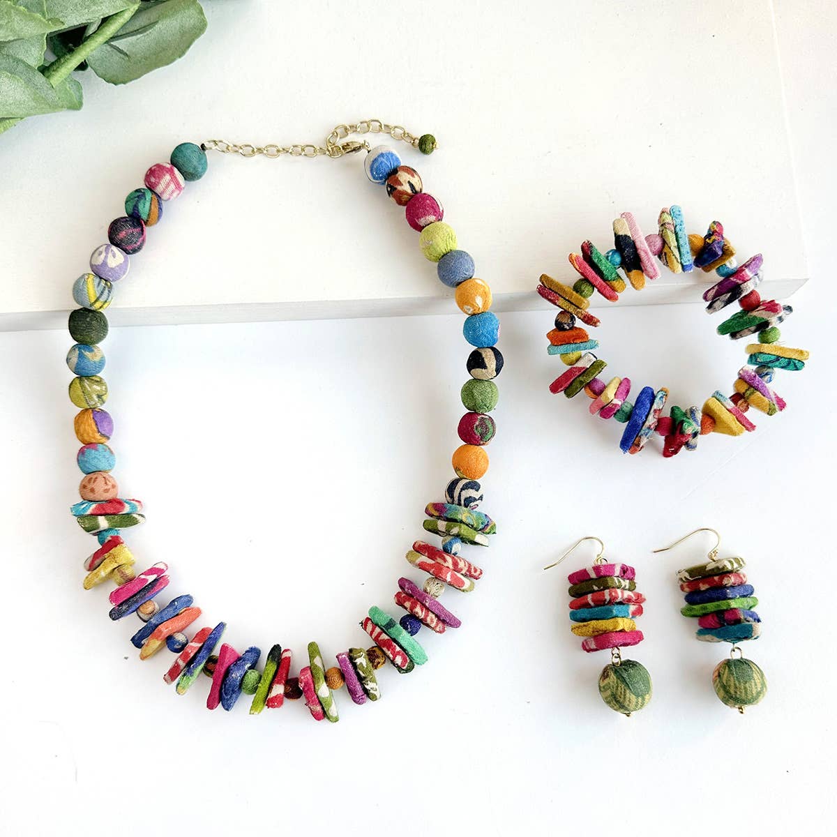 Kantha Stacked Triangle Earrings