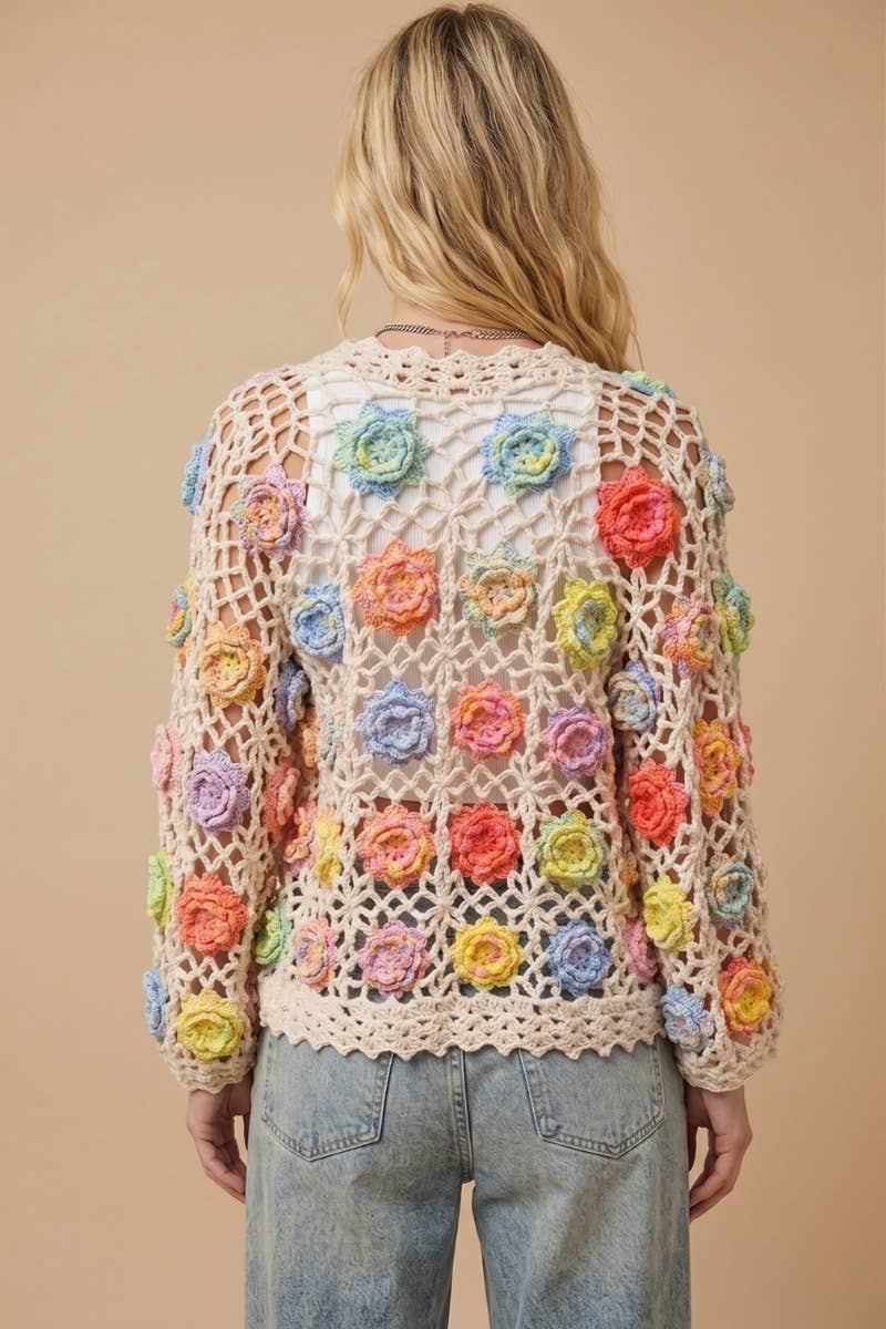 Floral Crochet Cardigan: S-M