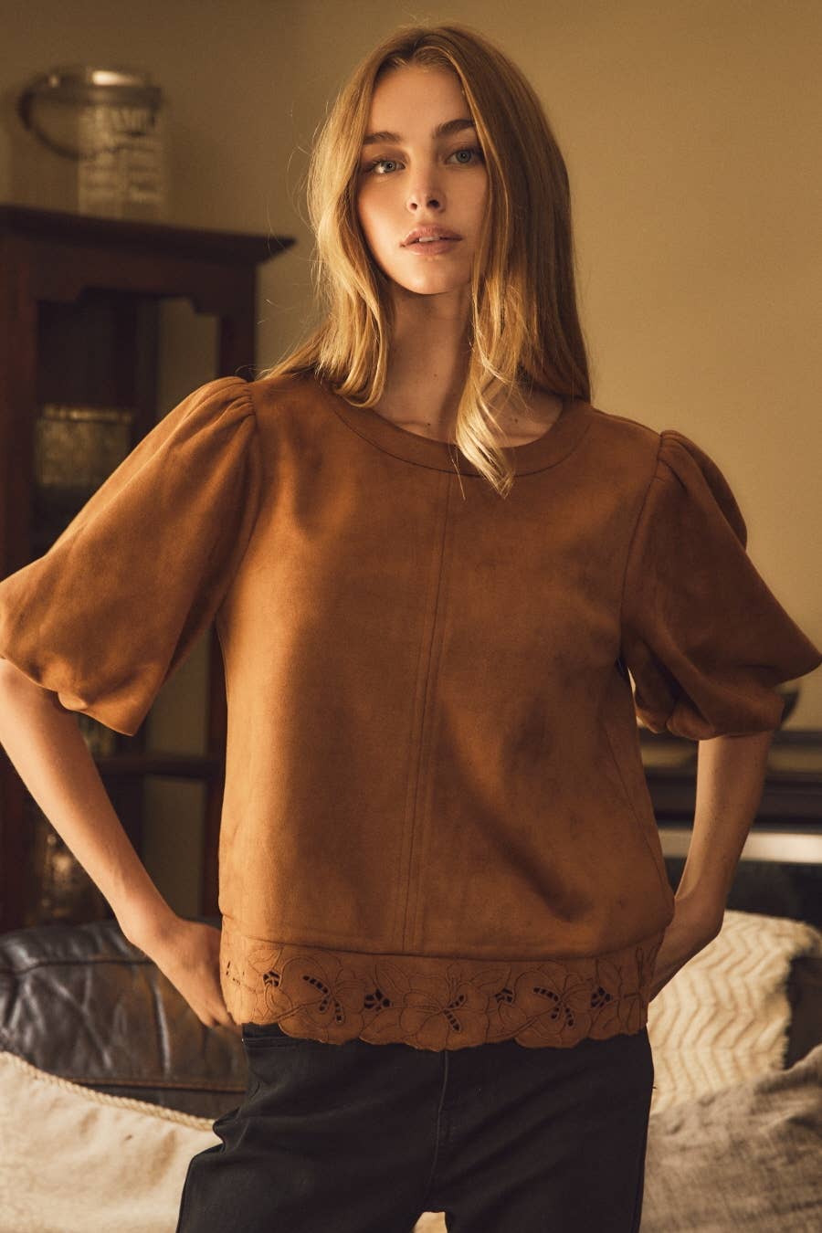 Chestnut Puff Sleeve Top