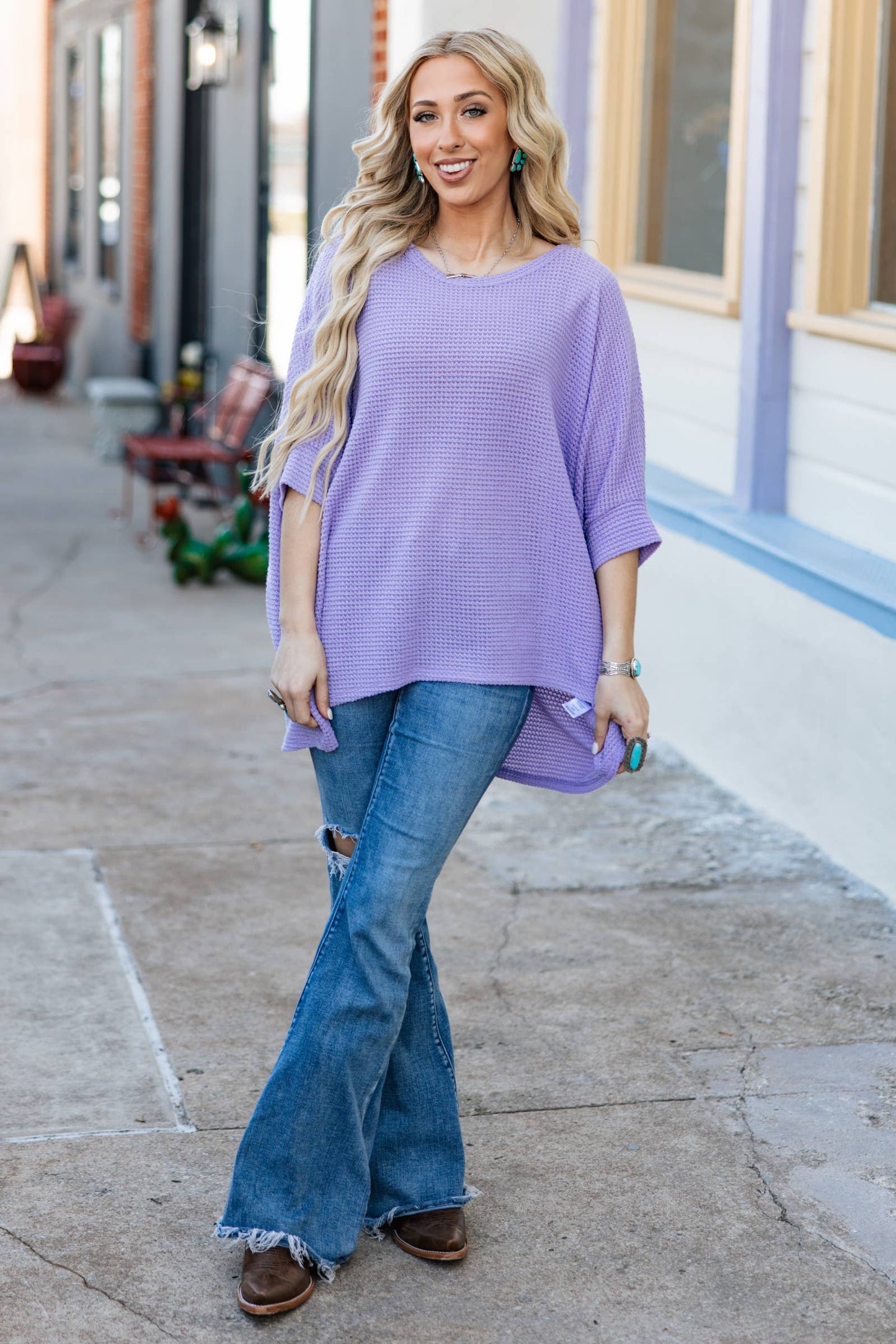 Crochet Oversized Relaxed Fit Poncho Top: NAVY / S/M