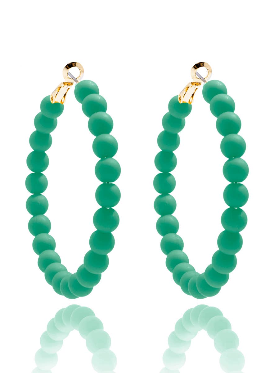 Emerald Matte Beaded Hoop Earring
