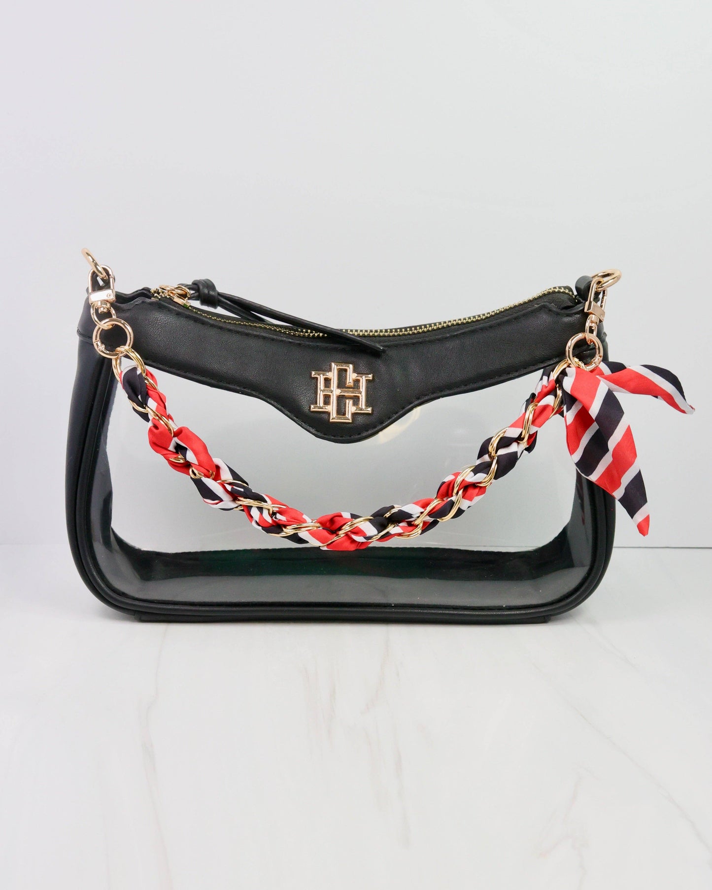 Serafina Scarf Purse Chain Black & Red Stripe
