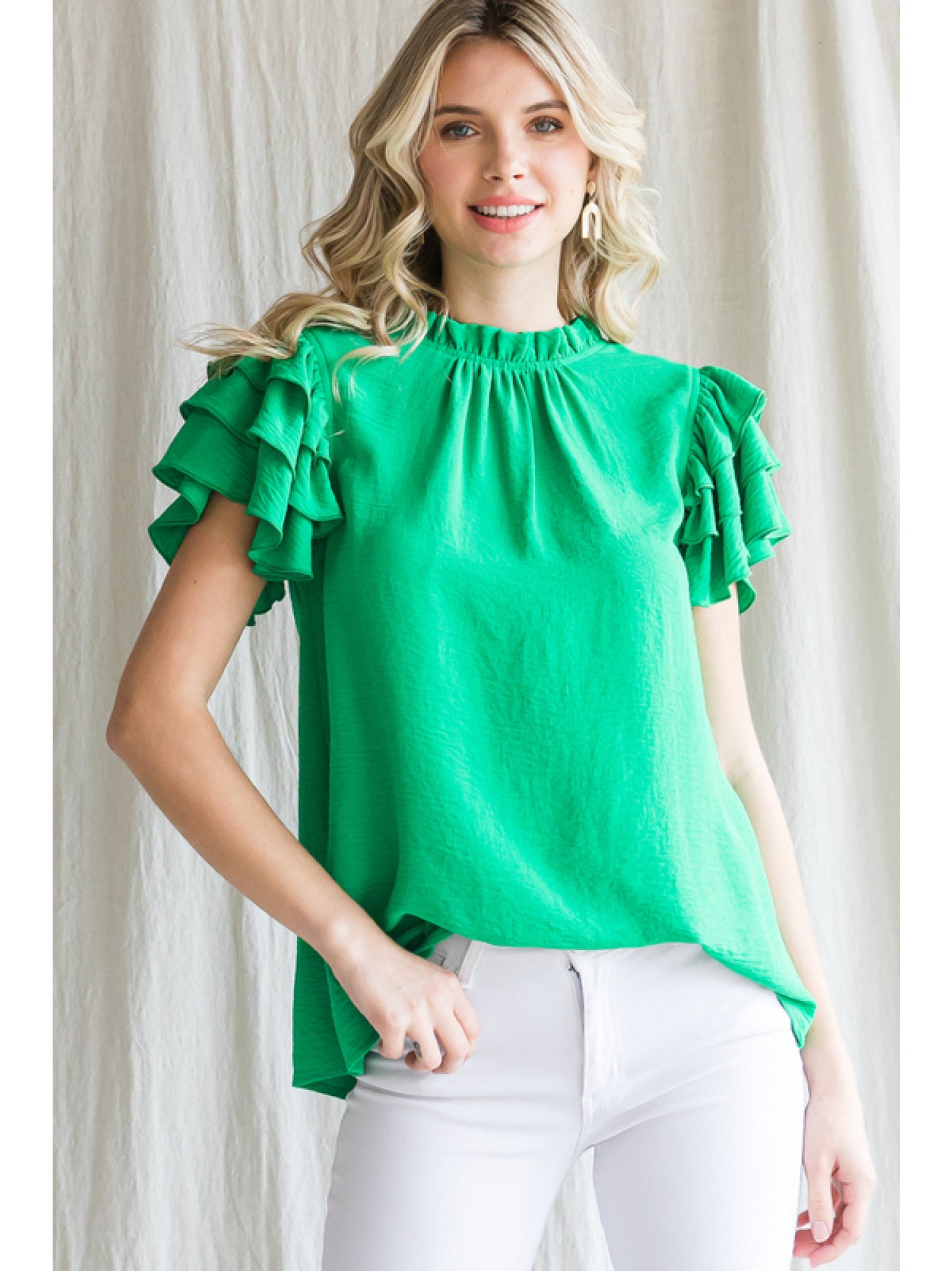 Green Ruffled SS Top – Honeybee's Shead