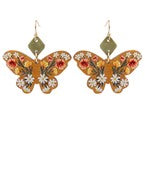 Wood Floral Butterfly Dangle Earrings