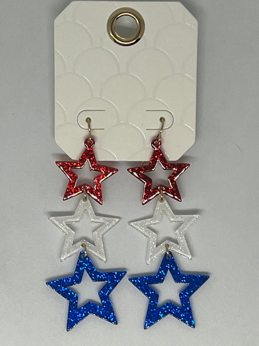 Red, White & Blue Star Dangle Earrings