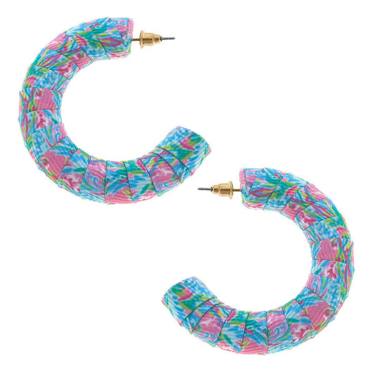Reese Tropical Statement Hoop Earrings in Blue