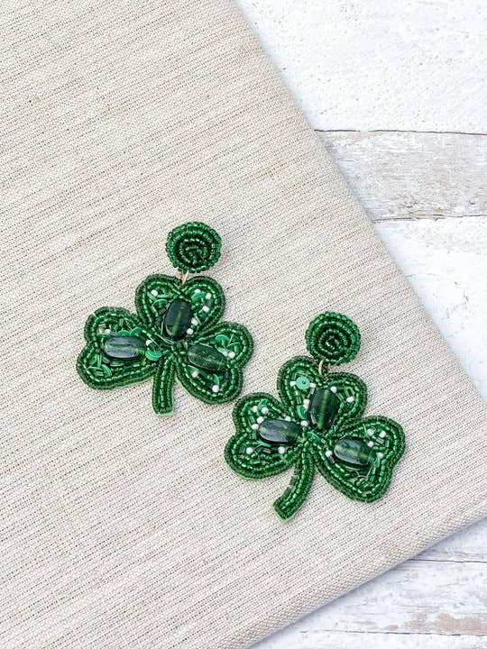 Shamrock Beaded Dangle Earrings