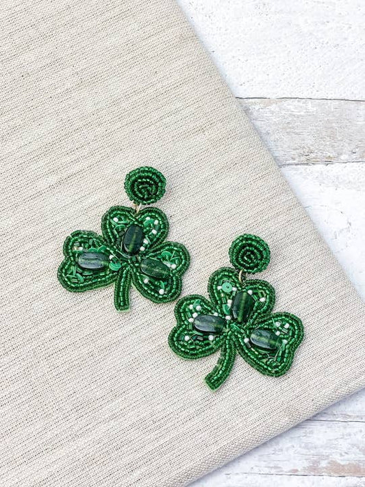 Shamrock Beaded Dangle Earrings