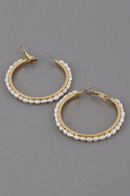 Pearl Lined Gold Hoop Earrings