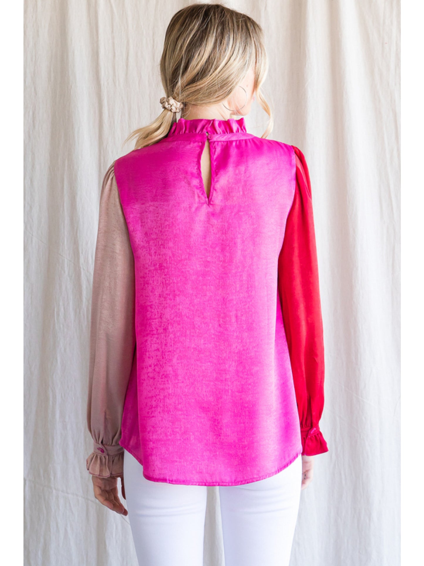 Pink and Red Colorblock Blouse